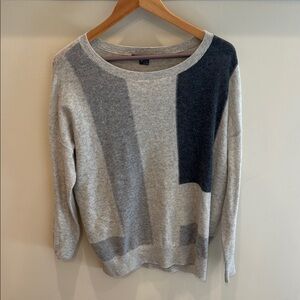 Vince Gray and Charcoal Crew Neck Cashmere Sweater with Relaxed Fit